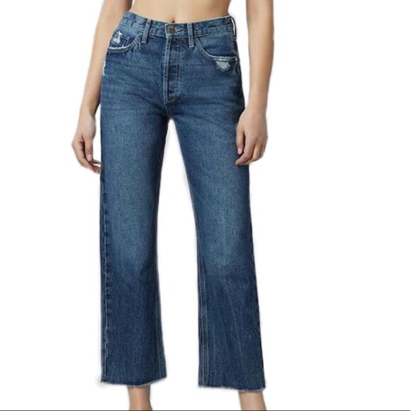DL1961 Emilie Straight High Rise Vintage Rigid Dark Distressed Size 26 - Picture 1 of 10